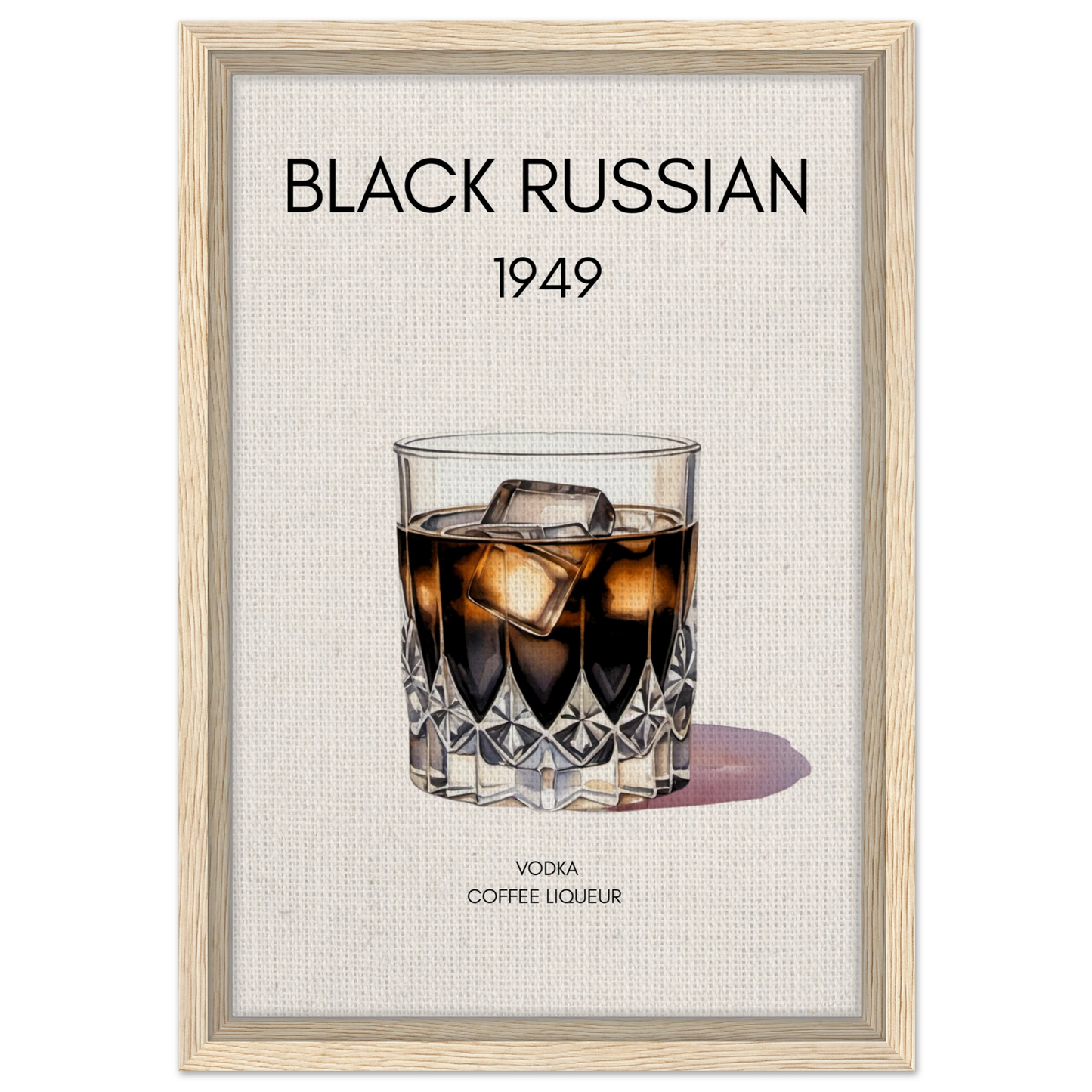 Black Russian Cocktail Bar Art Poster Print Light Wood Frame 30x45 cm 12x18″ Framed Canvas