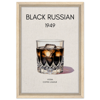 Black Russian Cocktail Bar Art Print Light Wood Frame 30x45 cm 12x18″ Framed Canvas