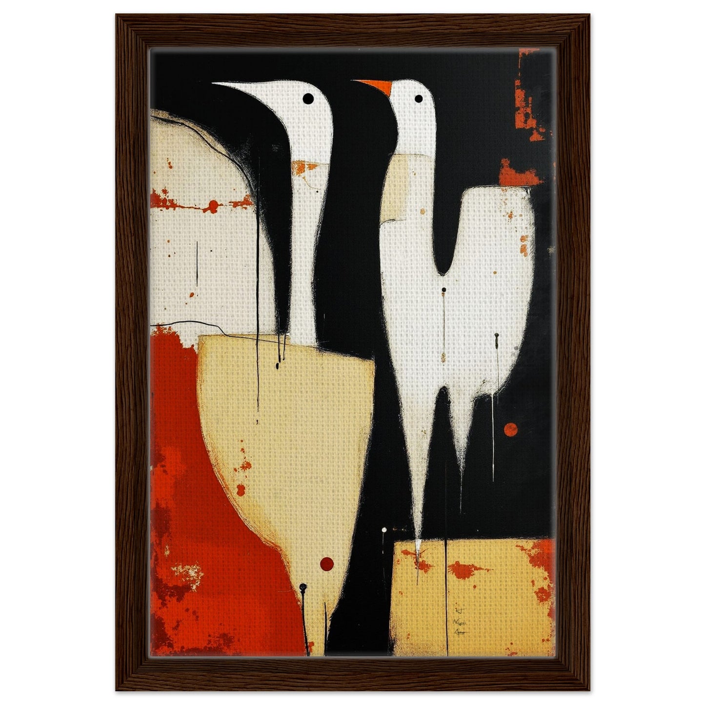 Abstract Neutral Goose Bird Art Print 30x45 cm 12x18″ Framed Canvas Dark wood frame