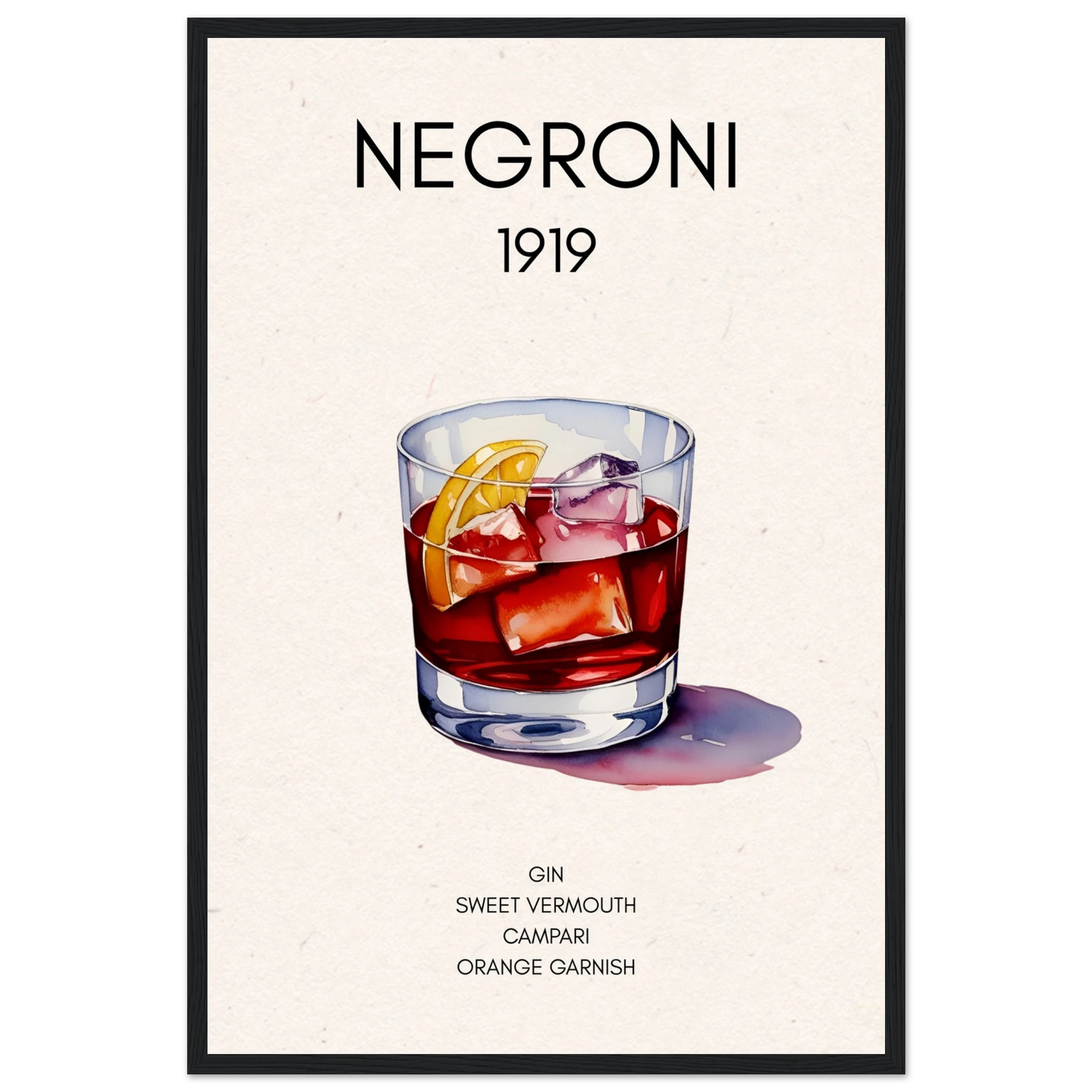 Negroni Cocktail Bar Art Print Black Wood Frame 40x60 cm 16x24″ Premium Matte Paper Wooden Framed Poster