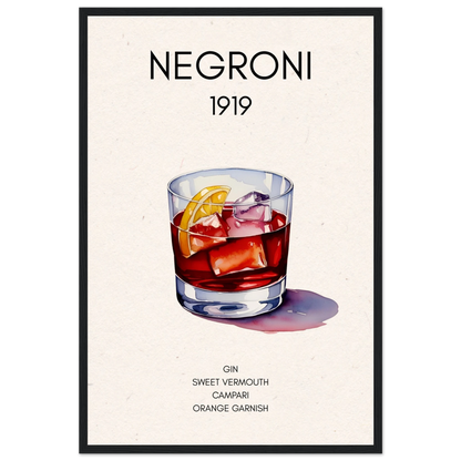 Negroni Cocktail Bar Art Print Black Wood Frame 40x60 cm 16x24″ Premium Matte Paper Wooden Framed Poster