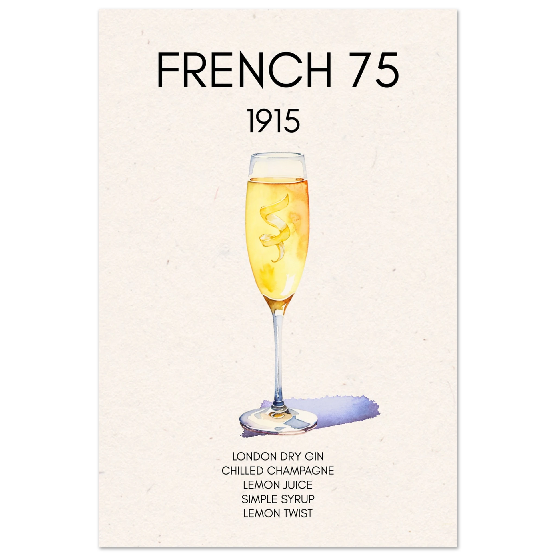 French 75 Cocktail Art Print No Frame 30x45 cm 12x18″ Classic Matte Paper Poster