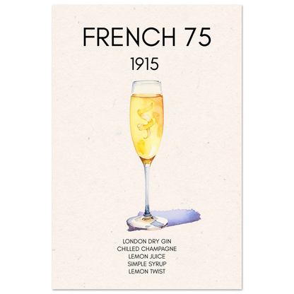 French 75 Cocktail Art Print No Frame 30x45 cm 12x18″ Classic Matte Paper Poster