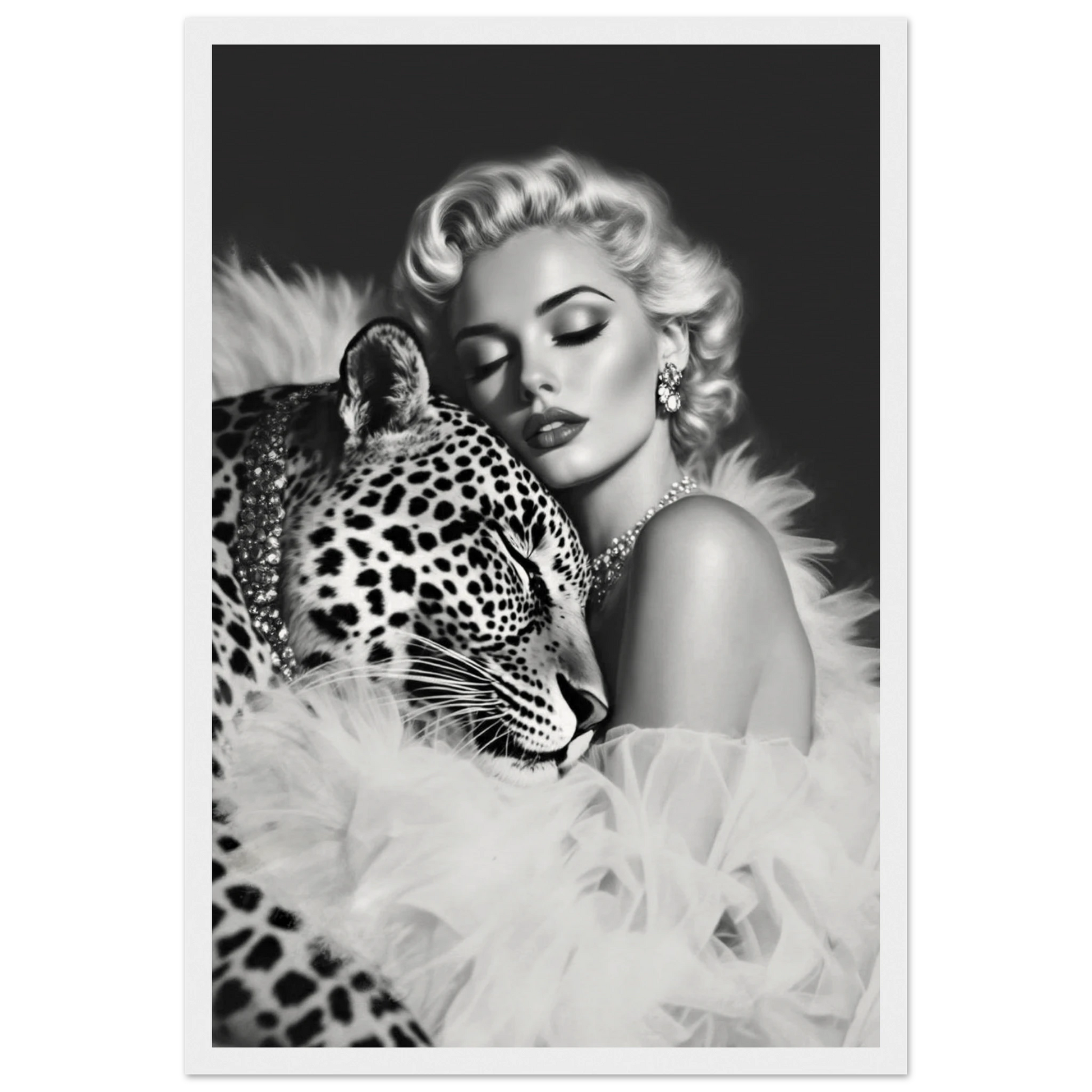 Marilyn Monroe Glam Leopard Art Print White Wood Frame 30x45 cm 12x18″ Museum-Quality Matte Paper Wooden Framed Poster