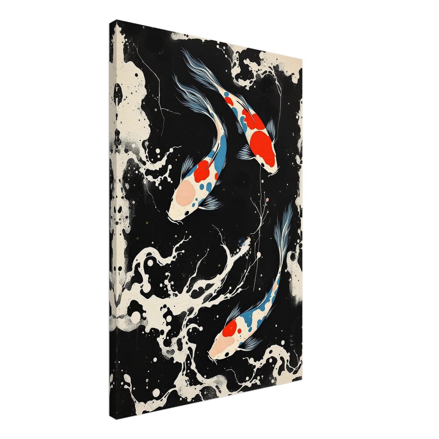 Modern Black White Koi Fish Ocean Art Print 60x90 cm 24x36″ Gallery Wrapped Canvas No Frame