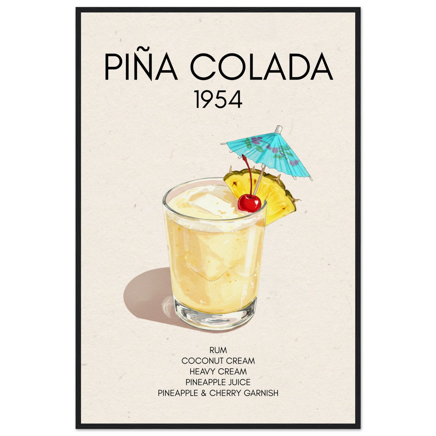 Pina Colada Cocktail Bar Poster Print Black Wood Frame 60x90 cm 24x36″ Museum-Quality Matte Paper Wooden Framed Poster