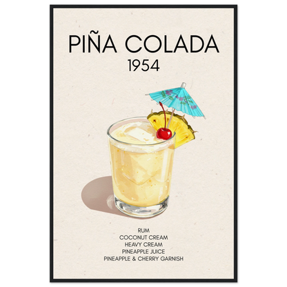 Pina Colada Cocktail Bar Poster Print Black Wood Frame 60x90 cm 24x36″ Museum-Quality Matte Paper Wooden Framed Poster