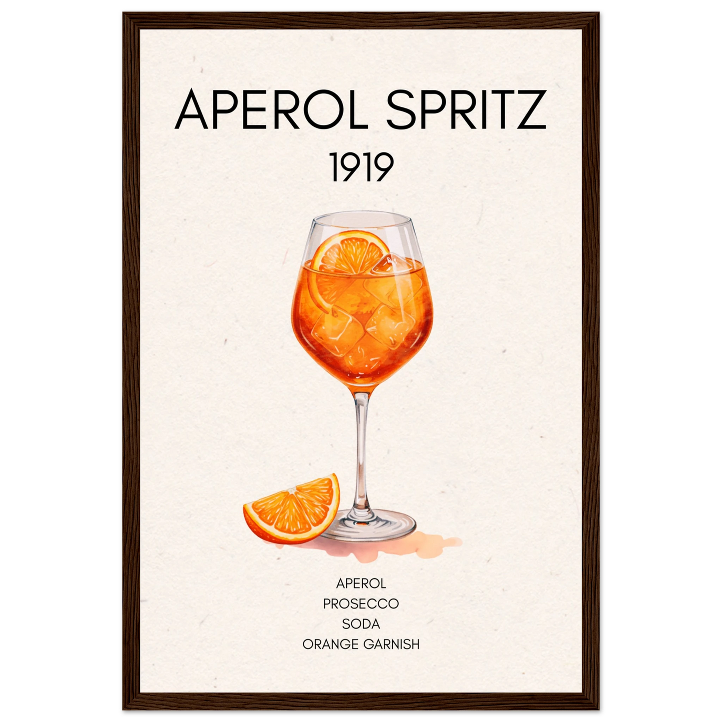 Aperol Spritz Cocktail Bar Poster Print Dark Brown Wood Frame 30x45 cm 12x18″ Premium Matte Paper Wooden Framed Poster