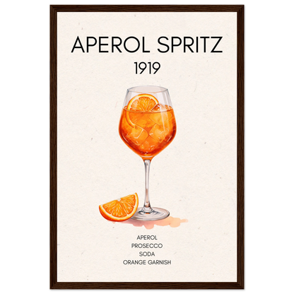 Aperol Spritz Cocktail Bar Poster Print Dark Brown Wood Frame 30x45 cm 12x18″ Premium Matte Paper Wooden Framed Poster