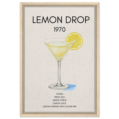 Lemon Drop Martini Cocktail Bar Art Print Light Wood Frame 40x60 cm 16x24″ Framed Canvas