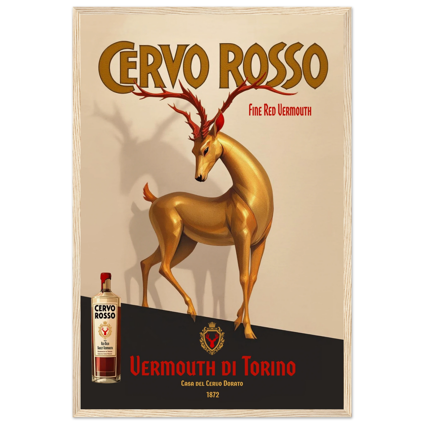 Art Deco Golden Deer Cocktail Bar Poster Print 40x60 cm 16x24″ Museum-Quality Matte Paper Wooden Framed Poster Light Wood Frame