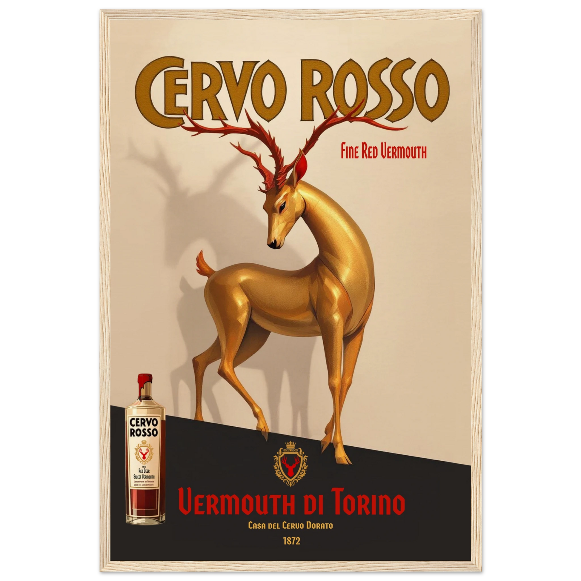 Art Deco Golden Deer Cocktail Bar Poster Print 40x60 cm 16x24″ Museum-Quality Matte Paper Wooden Framed Poster Light Wood Frame