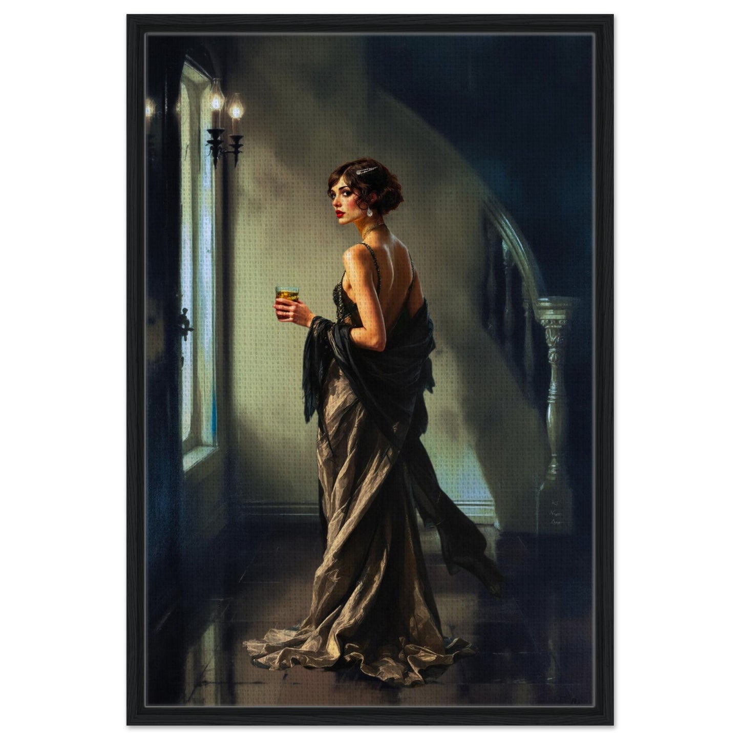 Art Deco Flapper Speakeasy Fine Art Print Black Wood Frame 60x90 cm 24x36″ Framed Canvas