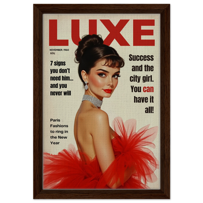 Audrey Hepburn Vintage Fashion Art Print Dark Brown Wood Frame 30x45 cm 12x18″ Framed Canvas