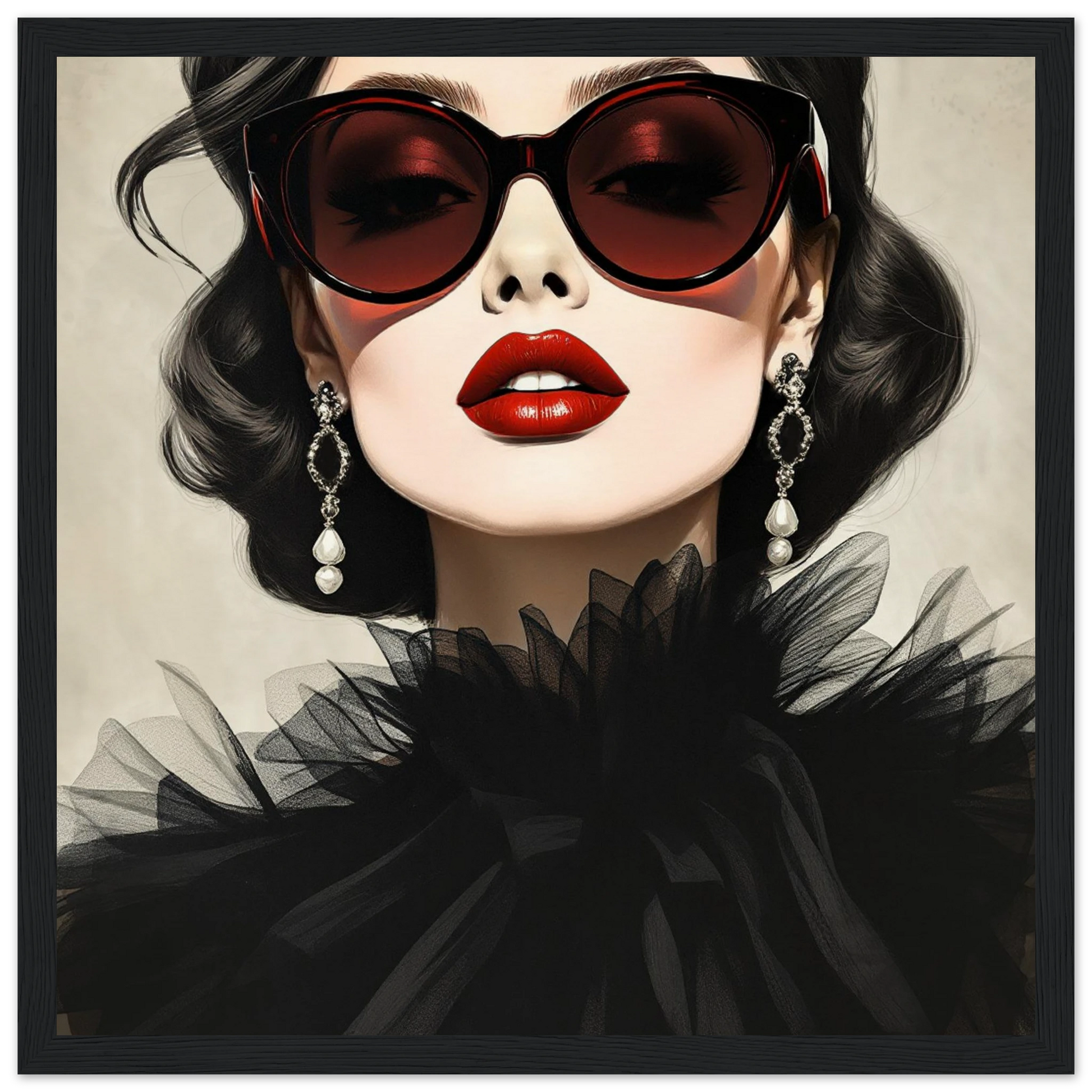 Paris Glam 80s Fashion Model Art Print 30x30 cm 12x12″ Museum-Quality Matte Wooden Framed Poster