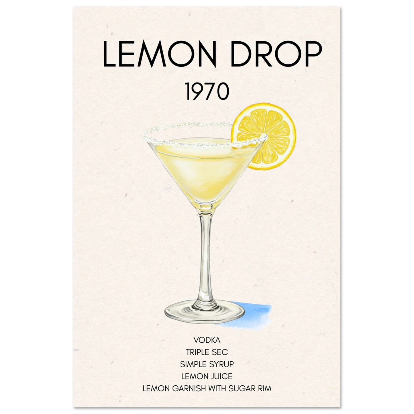 Lemon Drop Martini Cocktail Bar Poster Print No Frame 60x90 cm 24x36″ Premium Matte Paper Poster