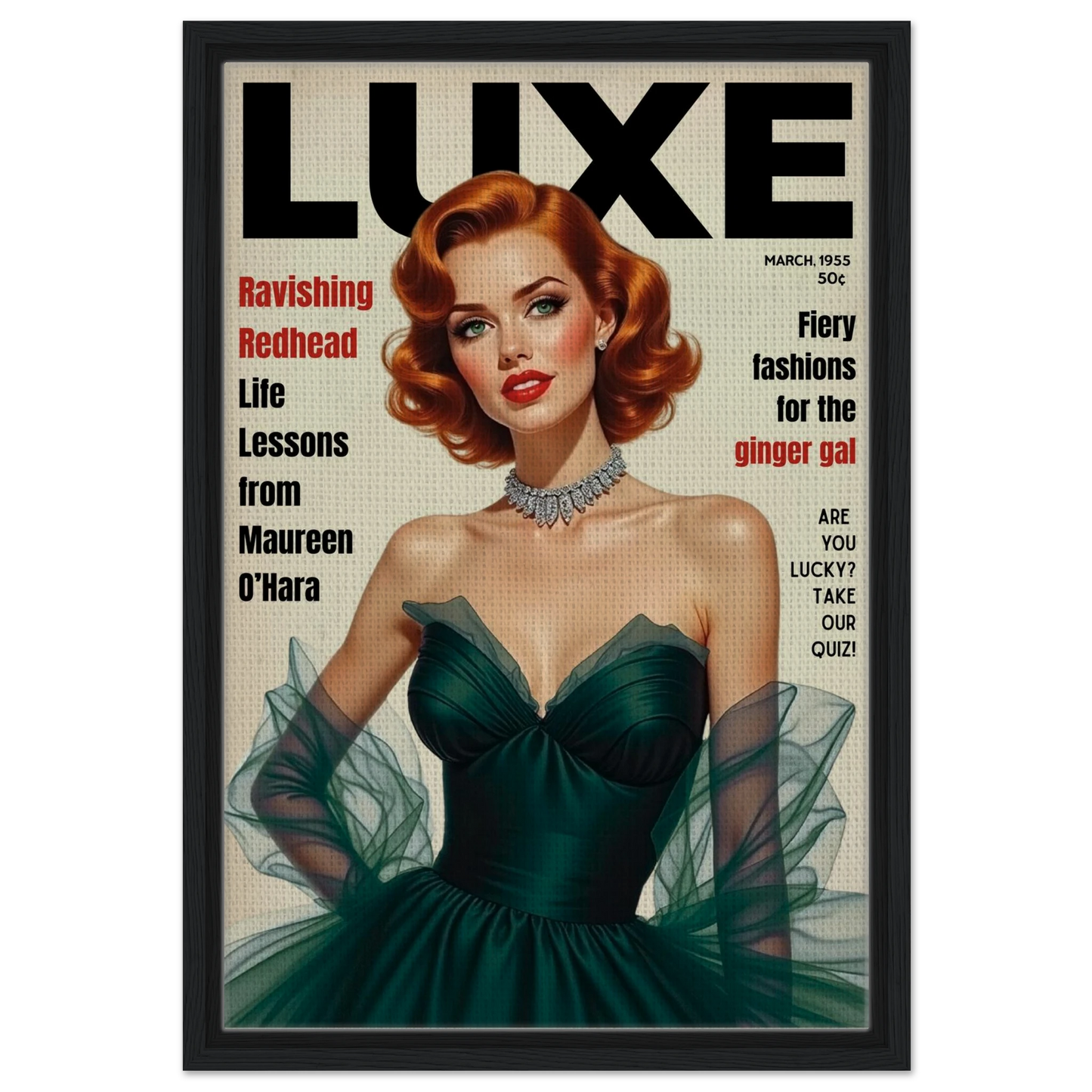 Maureen O'Hara Vintage Fashion Art Poster Print Black Wood Frame 40x60 cm 16x24″ Framed Canvas