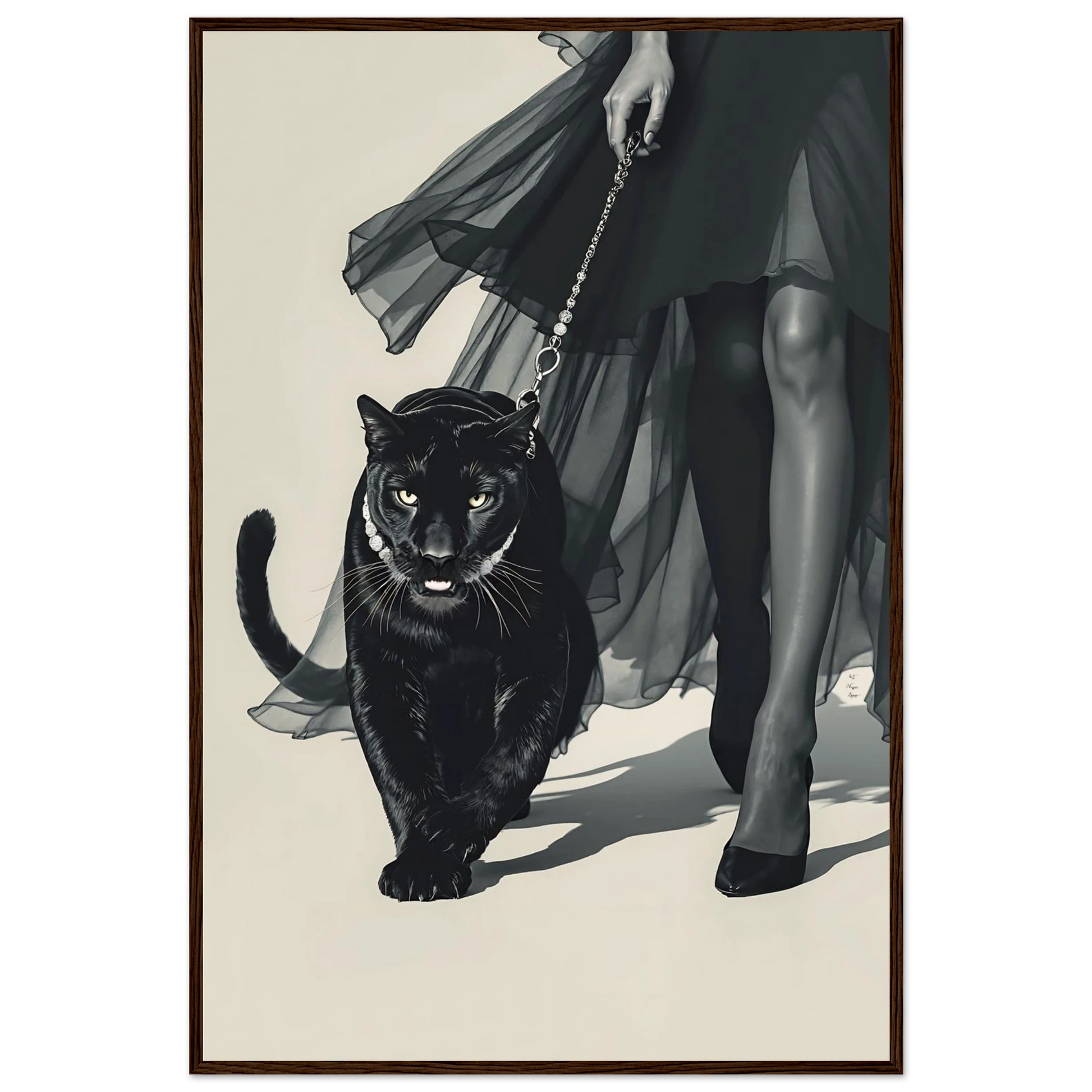 Retro Fashion Model Panther Art Print Dark Brown Wood Frame 60x90 cm 24x36″ Premium Matte Paper Wooden Framed Poster