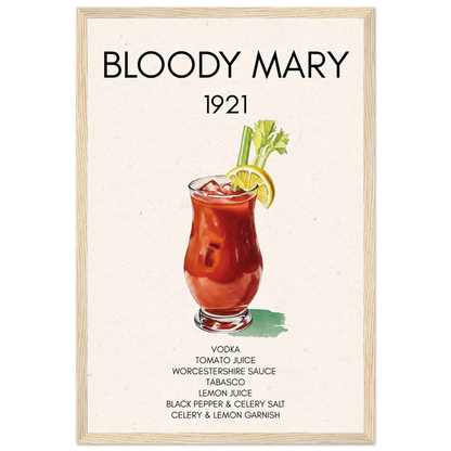 Bloody Mary Cocktail Bar Art Print Light Wood Frame 30x45 cm 12x18″ Premium Matte Paper Wooden Framed Poster