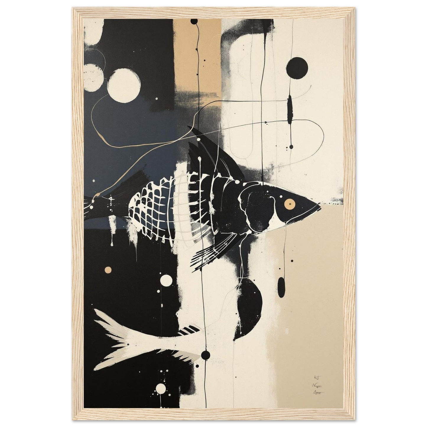 Abstract Fish Art Poster Print – Framed Modern Neutral Wall Décor White Wood Frame 60x90 cm 24x36″ Premium Matte Framed Poster