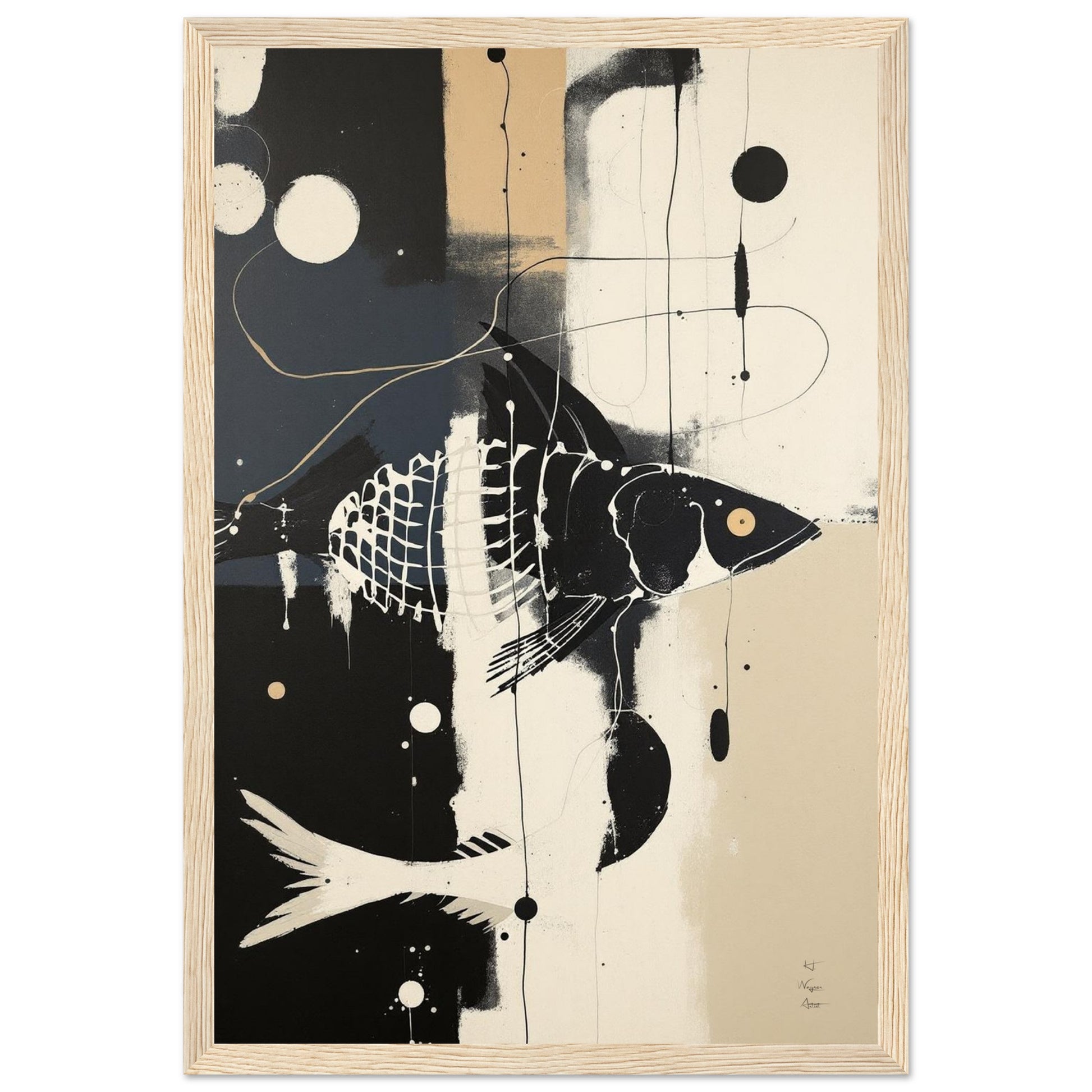 Abstract Fish Art Poster Print – Framed Modern Neutral Wall Décor White Wood Frame 60x90 cm 24x36″ Premium Matte Framed Poster