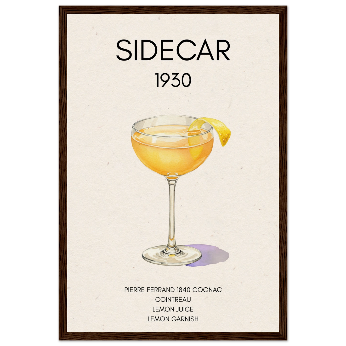 Sidecar Cocktail Bar Poster Print Dark Brown Wood Frame 30x45 cm 12x18″ Museum-Quality Matte Paper Wooden Framed Poster