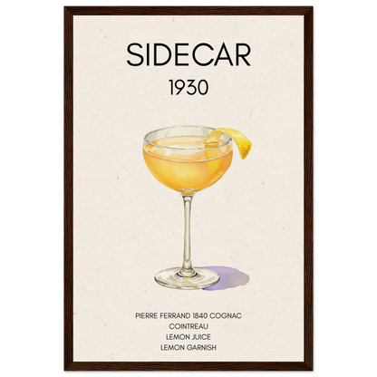 Classic Sidecar Cocktail Bar Art Print Dark Brown Wood Frame 30x45 cm 12x18″ Museum-Quality Matte Paper Wooden Framed Poster