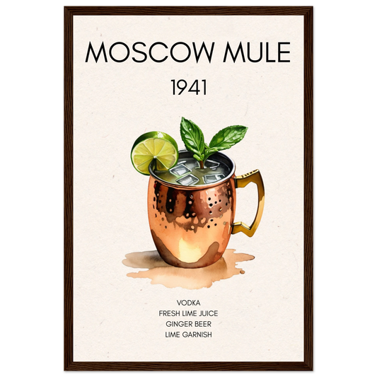 Moscow Mule Cocktail Bar Poster Print Dark Brown Wood Frame 30x45 cm 12x18″ Classic Matte Paper Wooden Framed Poster