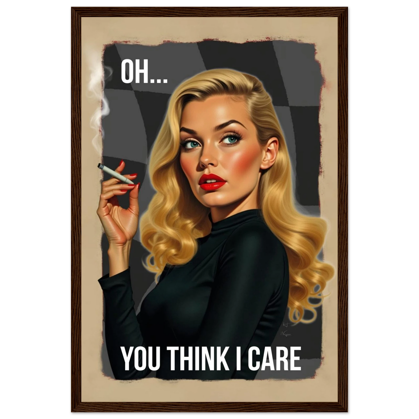 Retro Blonde Bombshell Funny Quote Art Print Dark Brown Wood Frame 30x45 cm 12x18″ Classic Matte Paper Wooden Framed Poster