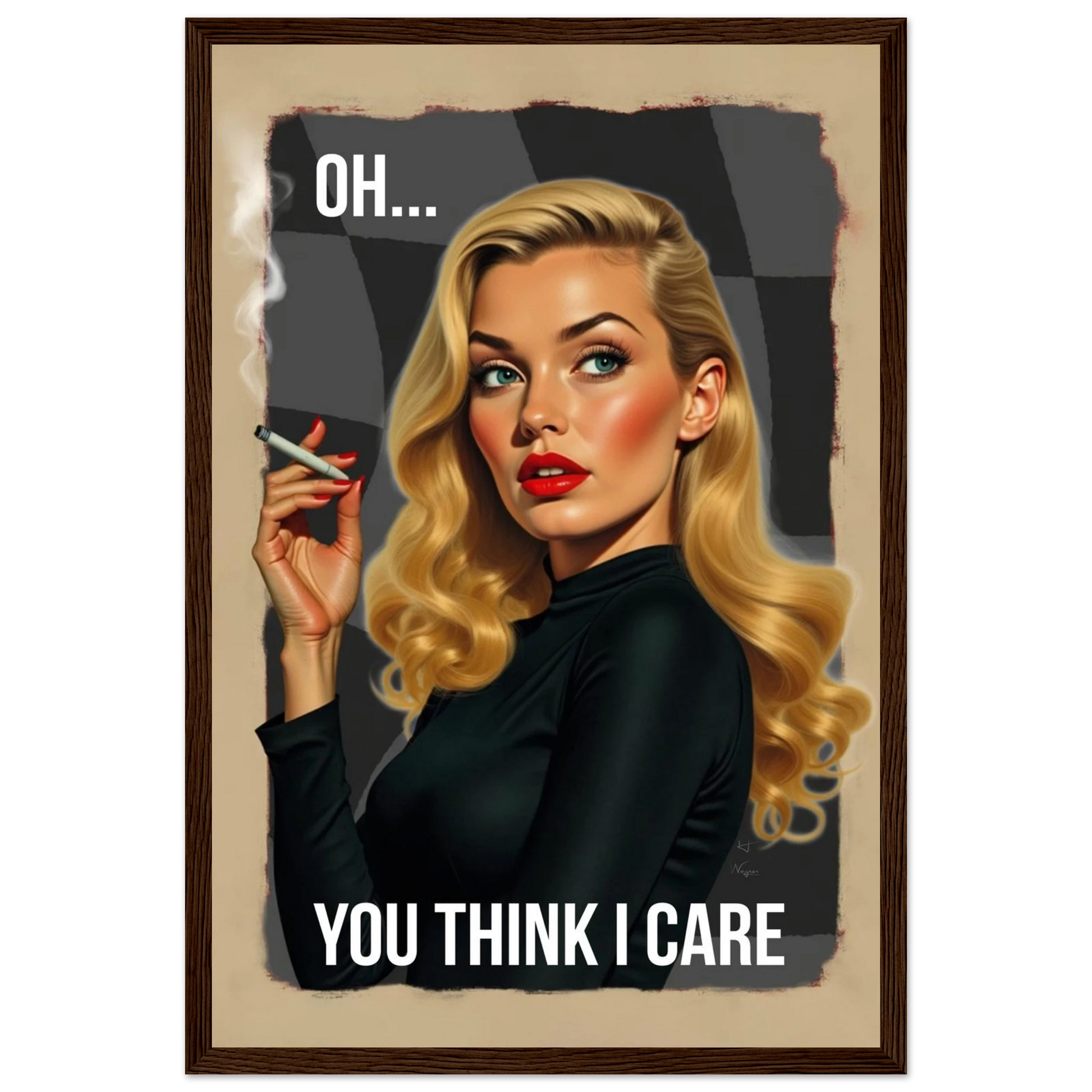 Retro Blonde Bombshell 1960s Funny Quote Art Print Dark Brown Wood Frame 30x45 cm 12x18″ Classic Matte Paper Wooden Framed Poster