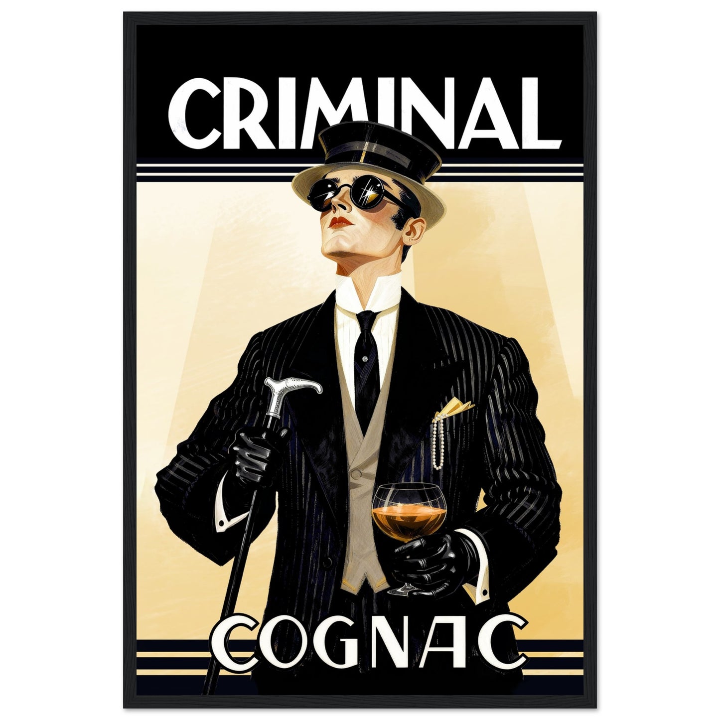 Criminal Cognac 1920s Art Deco Print 40x60 cm 16x24″ Premium Matte Framed Poster -Black Wood
