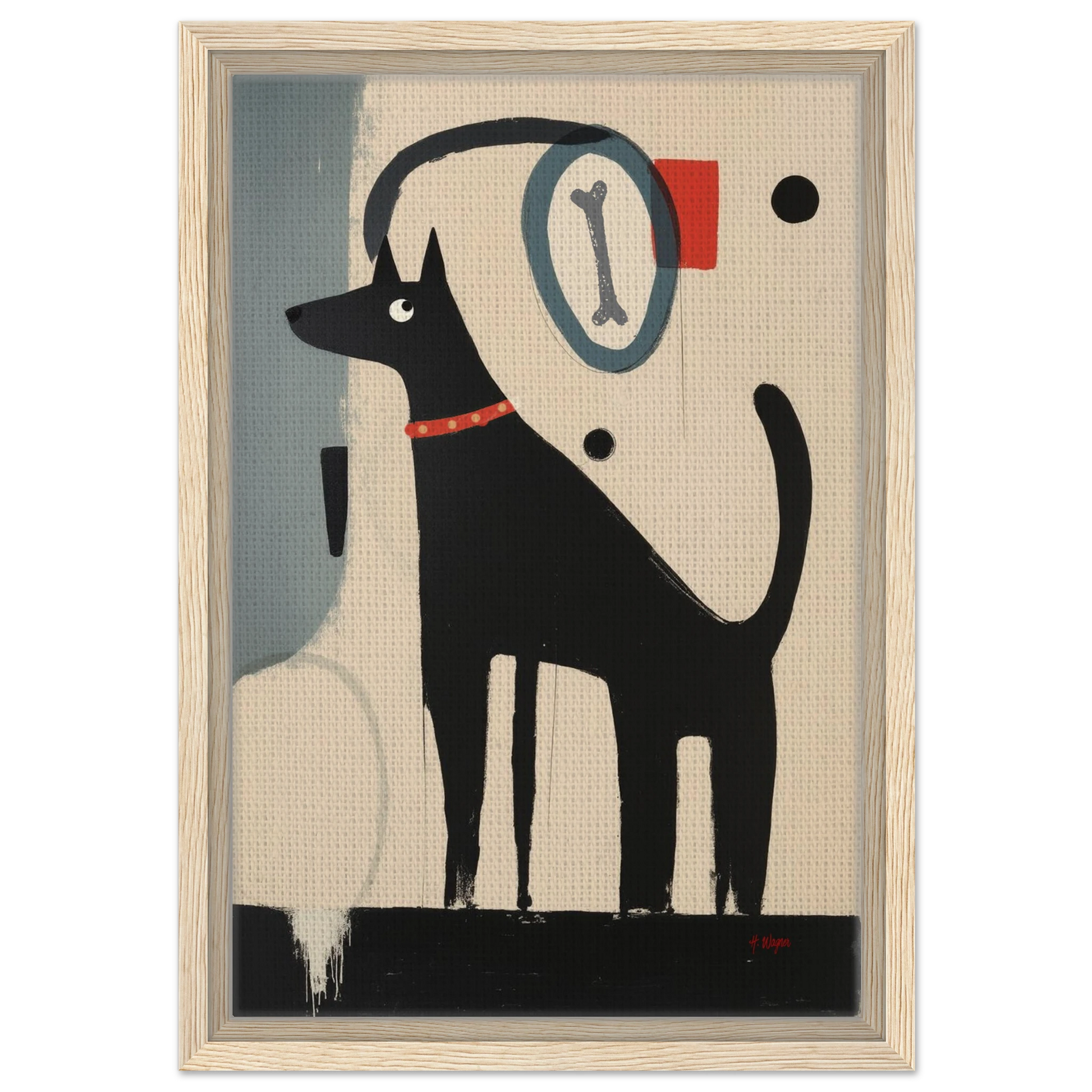 Funny Modern Dog Lover's Art Print 30x45 cm 12x18″ Framed Canvas Light Wood Frame