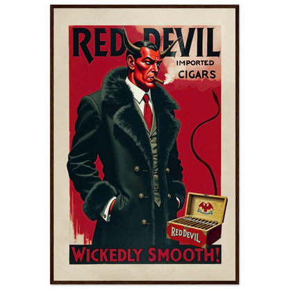 Red Devil 1920s Art Deco Cigar Art Print 60x90 cm 24x36″ Museum-Quality Matte Paper Wooden Framed Poster Dark Brown Wood Frame