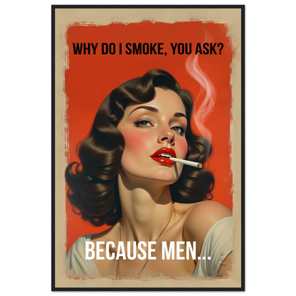 Retro Smoking Pin-Up Girl Art Print Black Wood Frame 60x90 cm 24x36″ Classic Matte Paper Wooden Framed Poster