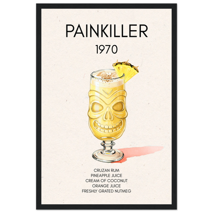 Painkiller Cocktail Bar Art Tiki Print Black Wood Frame 30x45 cm 12x18″ Classic Matte Paper Wooden Framed Poster