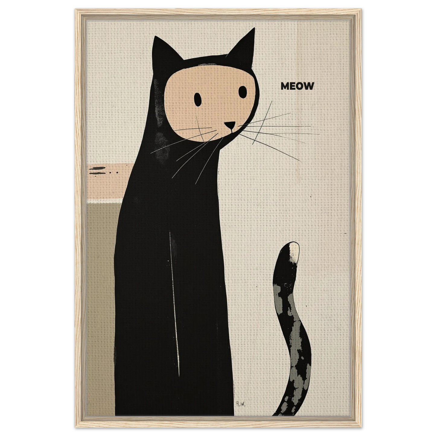 Quirky Modern Cat Art Poster Print 60x90 cm 24x36″ Framed Canvas Light Wood Frame