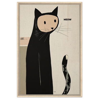 Quirky Modern Cat Art Poster Print 60x90 cm 24x36″ Framed Canvas Light Wood Frame