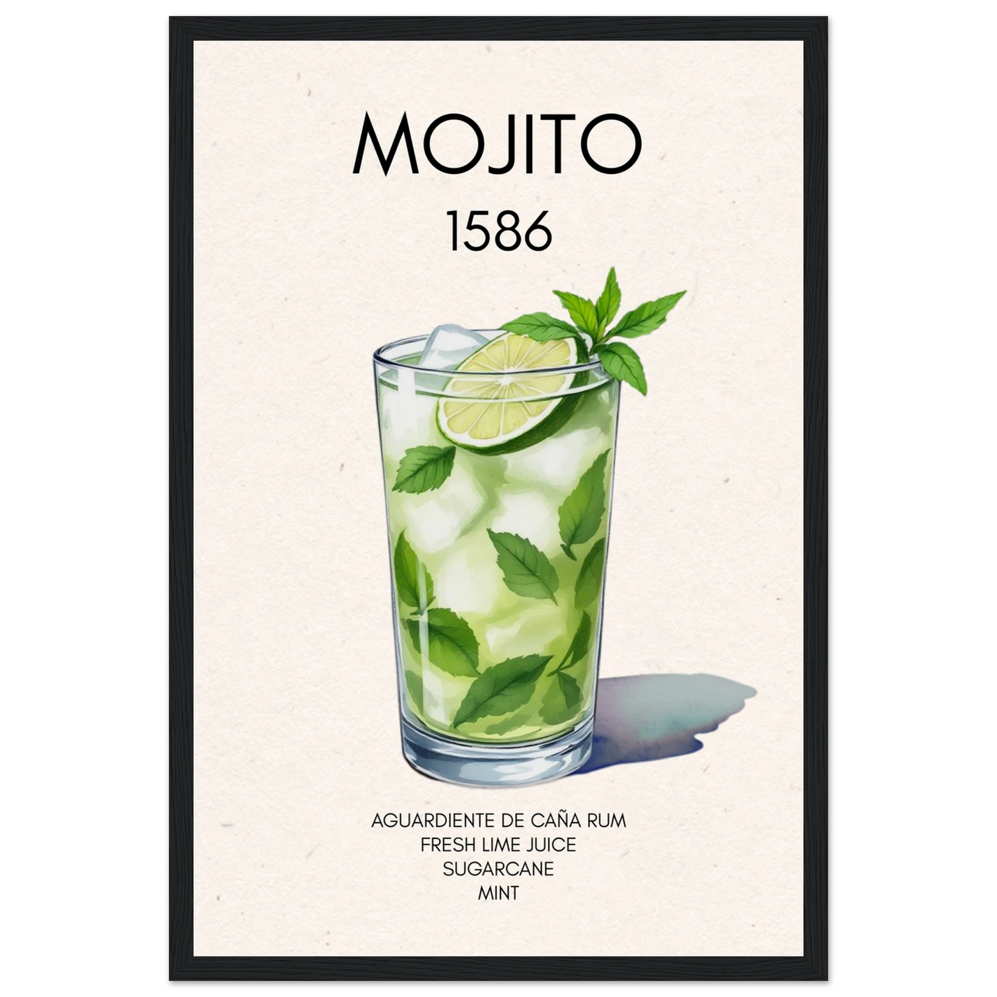 Mojito Cocktail Bar Poster Print Black Wood Frame 30x45 cm 12x18″ Classic Matte Paper Wooden Framed Poster