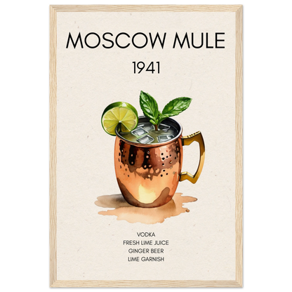 Moscow Mule Cocktail Bar Poster Print Light Wood Frame 30x45 cm 12x18″ Museum-Quality Matte Paper Wooden Framed Poster