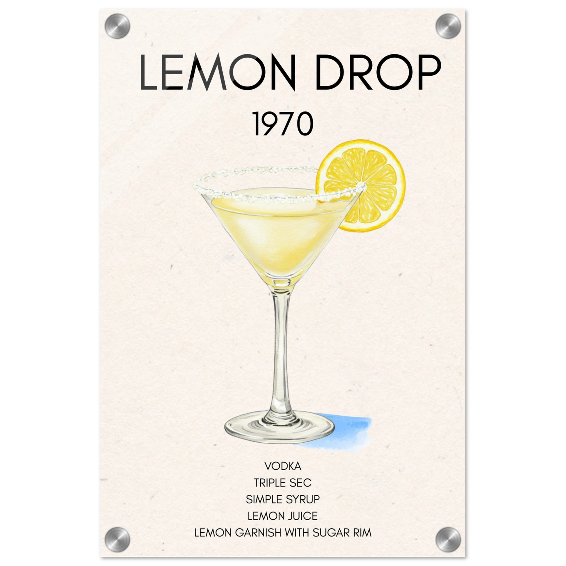 Lemon Drop Martini Cocktail Bar Art Print No Frame 30x45 cm 12x18″ Sleek Acrylic Print