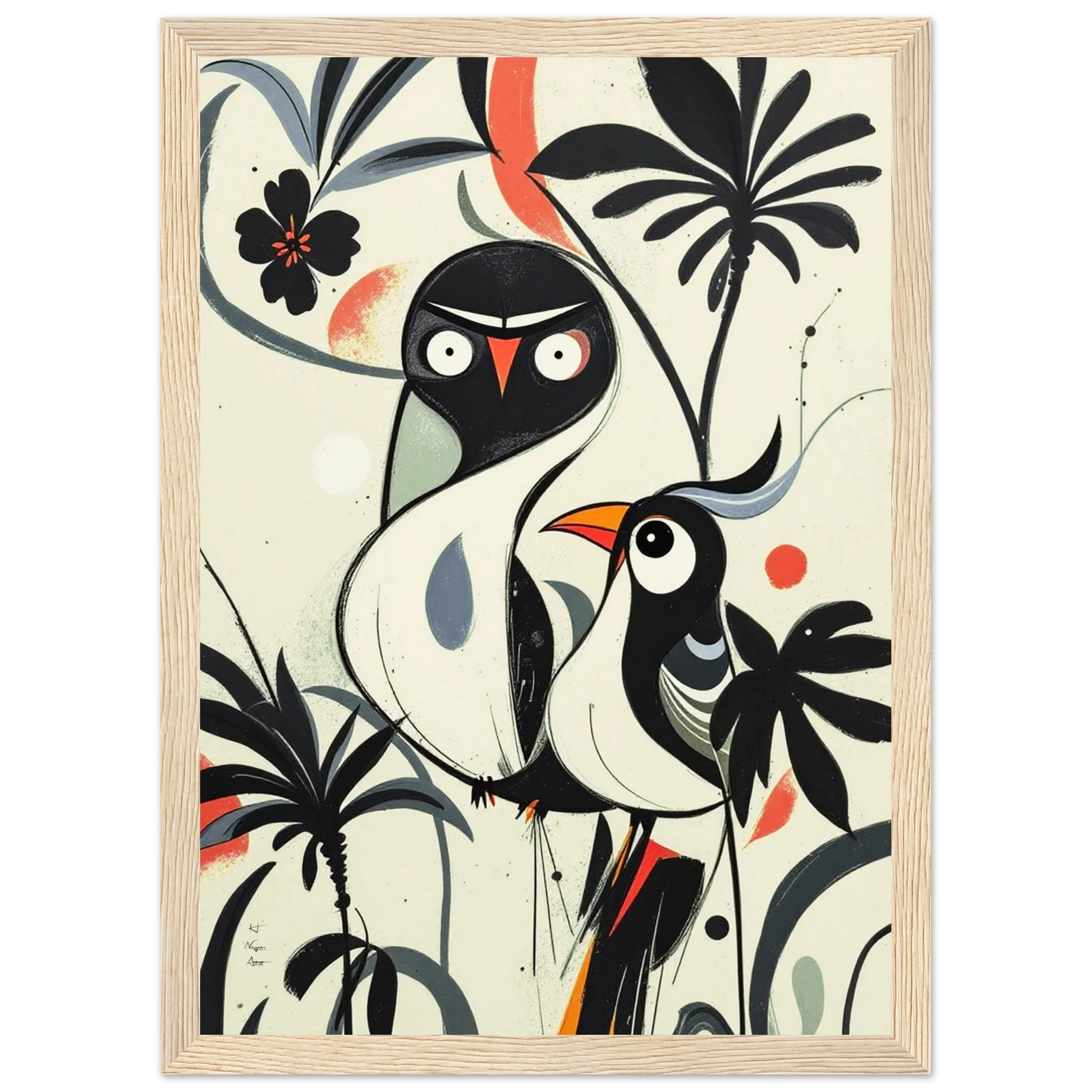 Abstract Bird Modern Tropical Art Print Light Wood Frame 21x29.7 cm 8x12" Classic Matte Paper Wooden Framed Poster