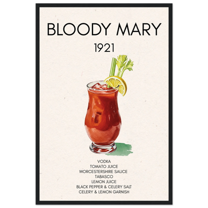 Bloody Mary Cocktail Bar Art Print Black Wood 40x60 cm 16x24″ Premium Matte Paper Wooden Framed Poster