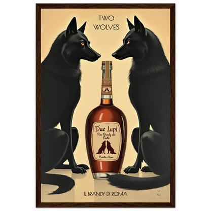 Two Wolves Italian Cocktail Bar Art Print 30x45 cm 12x18″ Museum-Quality Matte Paper Wooden Framed Poster Dark Brown Wood Frame