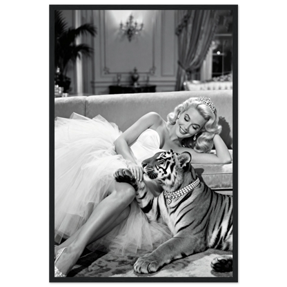 Vintage Hollywood Starlet Tiger Art Print 40x60 cm 16x24″ Premium Matte Framed Poster - Black Wood