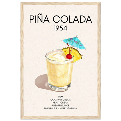 Pina Colada Cocktail Bar Poster Print Light Wood Frame 30x45 cm 12x18″ Premium Matte Paper Wooden Framed Poster