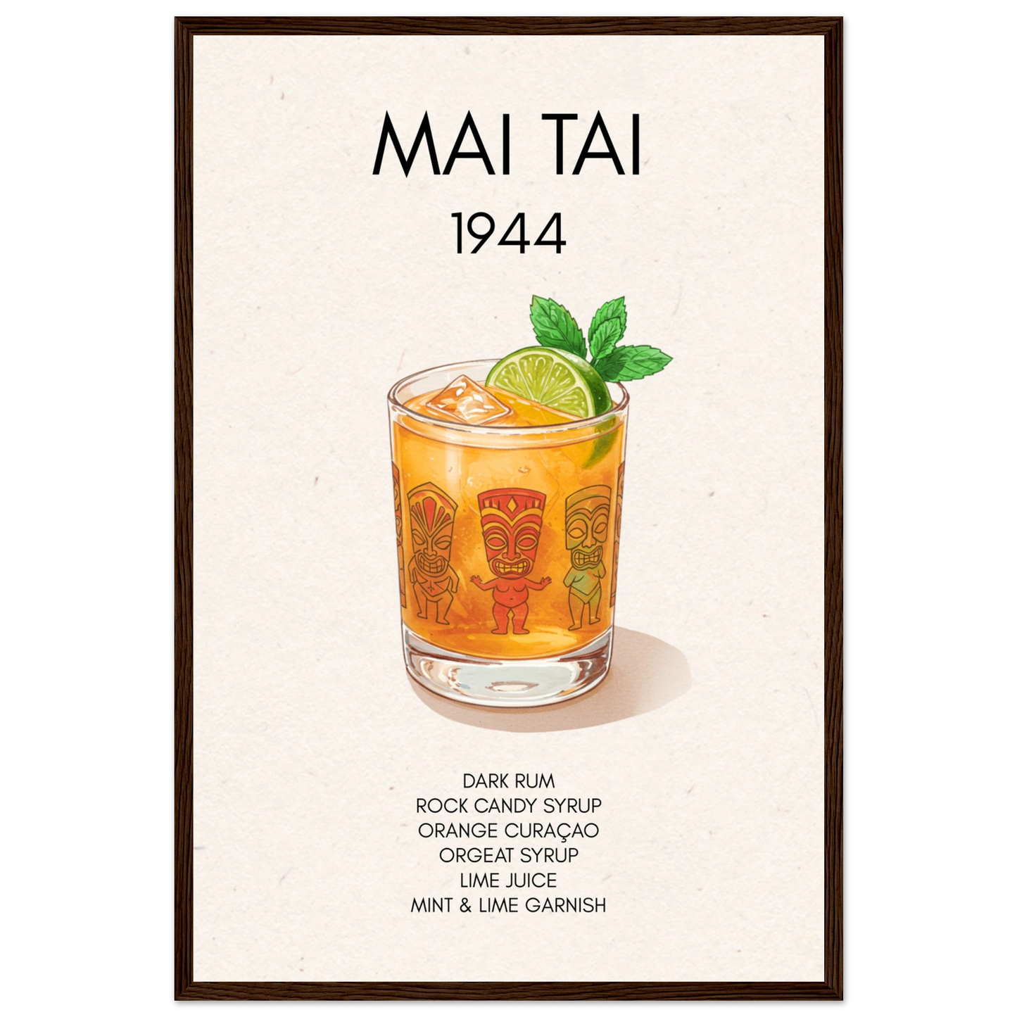 Mai Tai Tropical Cocktail Bar Poster Print Dark Brown Wood Frame 40x60 cm 16x24″ Premium Matte Paper Wooden Framed Poster
