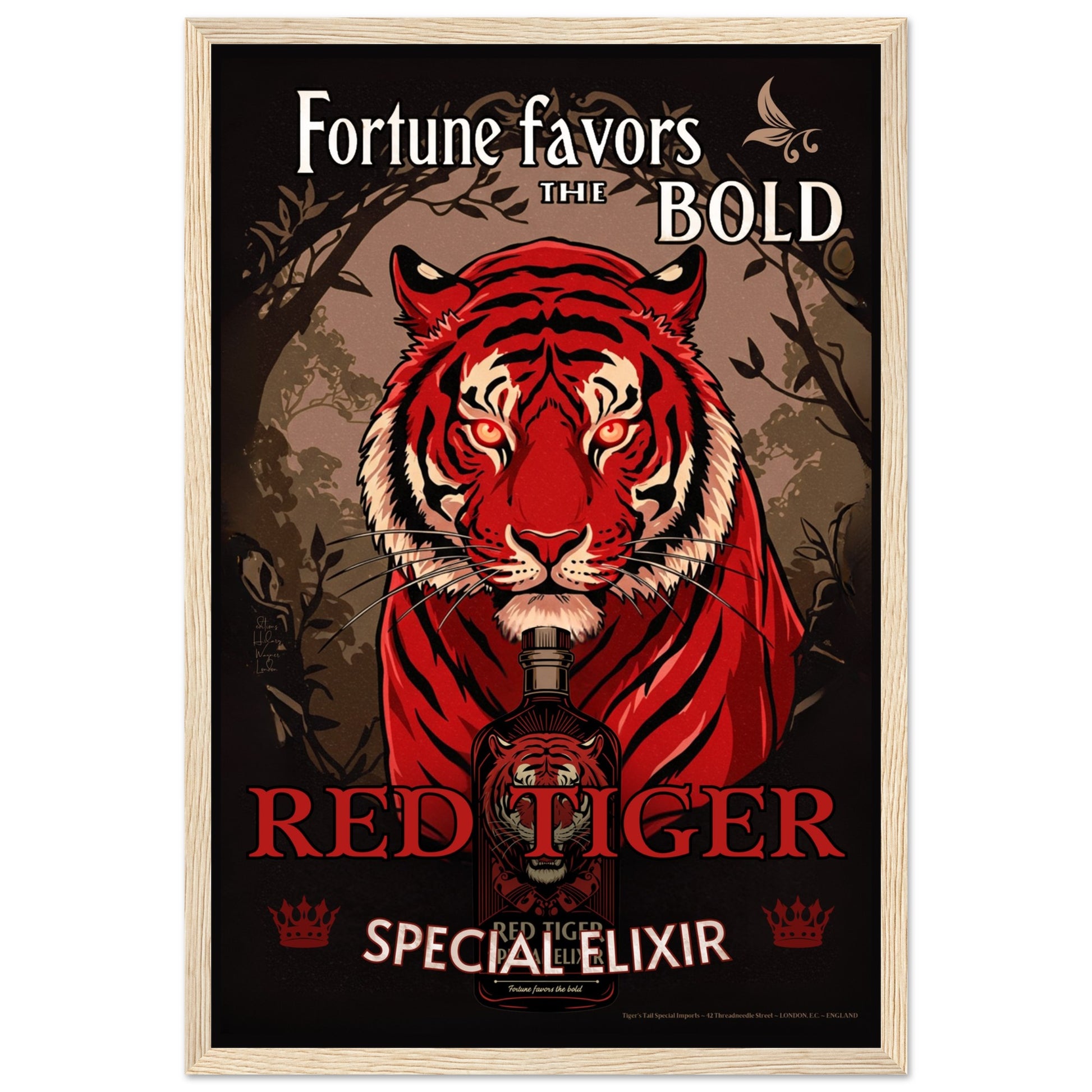 Tiger Cocktail Bar Art Poster Print 30x45 cm 12x18″ Framed Canvas Light Wood Frame