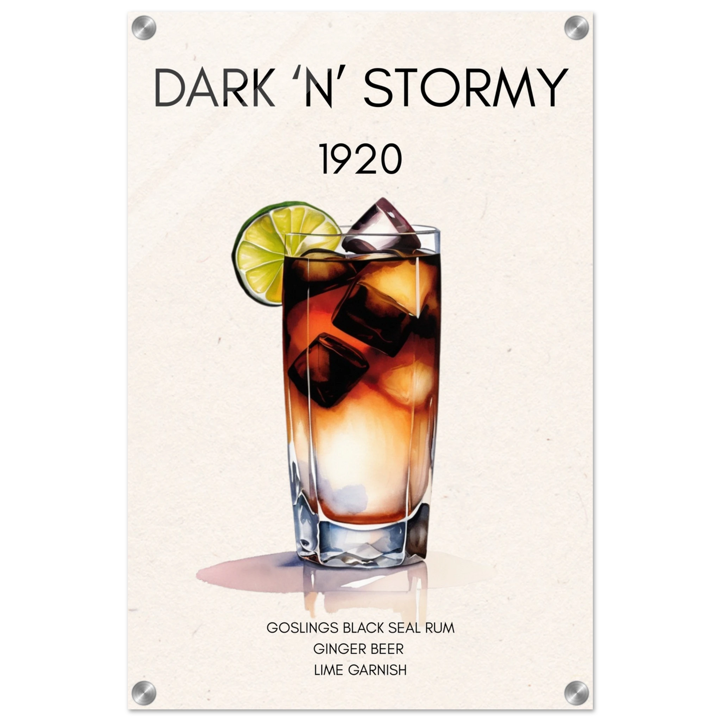 Dark n Stormy Cocktail Drink Bar Art Print No Frame 40x60 cm 16x24″ Sleek Acrylic Print