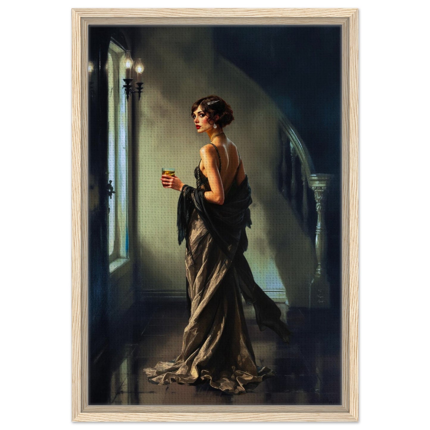 Art Deco Flapper Speakeasy Fine Art Print Light Wood Frame 40x60 cm 16x24″ Framed Canvas