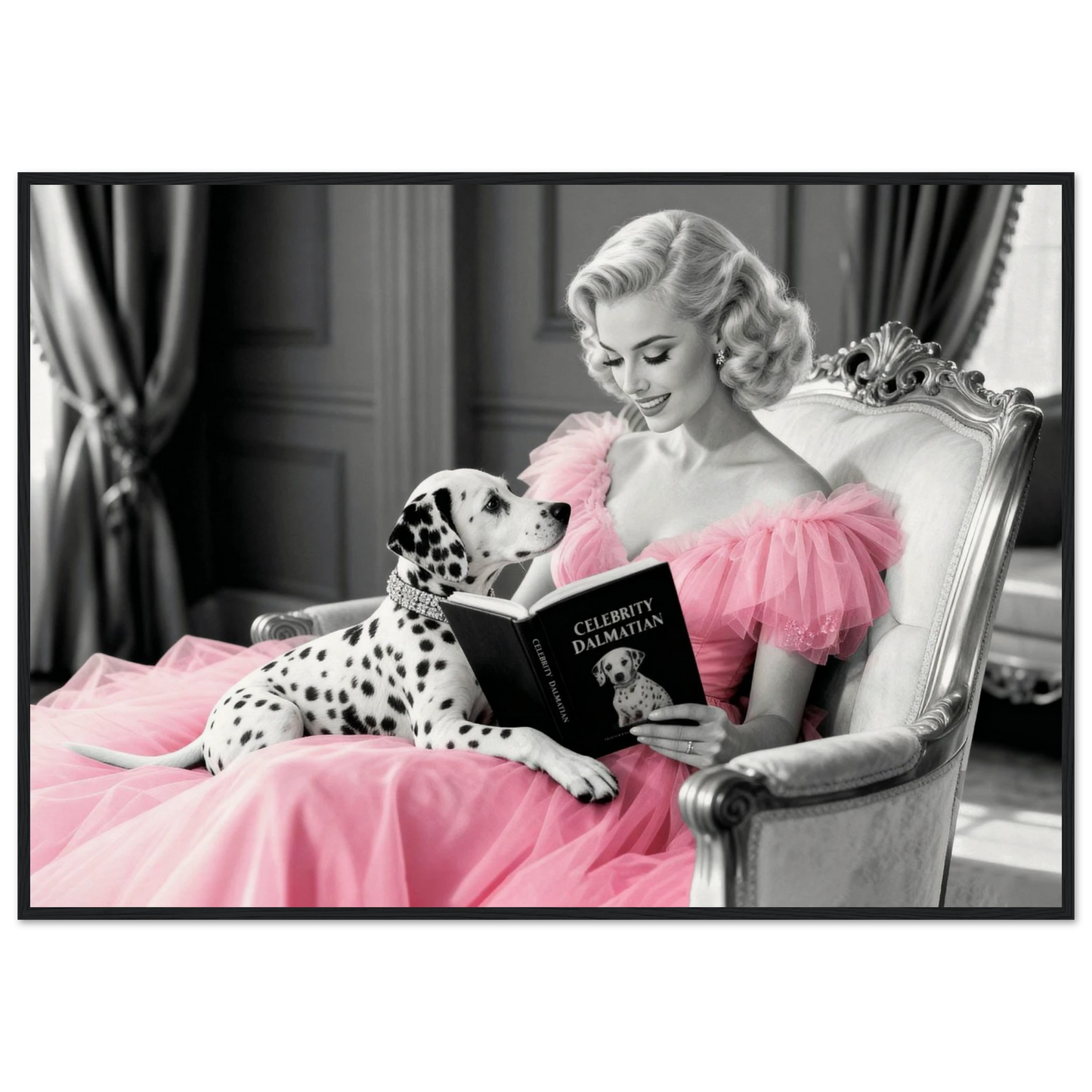 Hollywood Starlet Dalmatian Puppy Art Print 70x100 cm 28x40″ Museum-Quality Matte Framed Poster - Black Wood